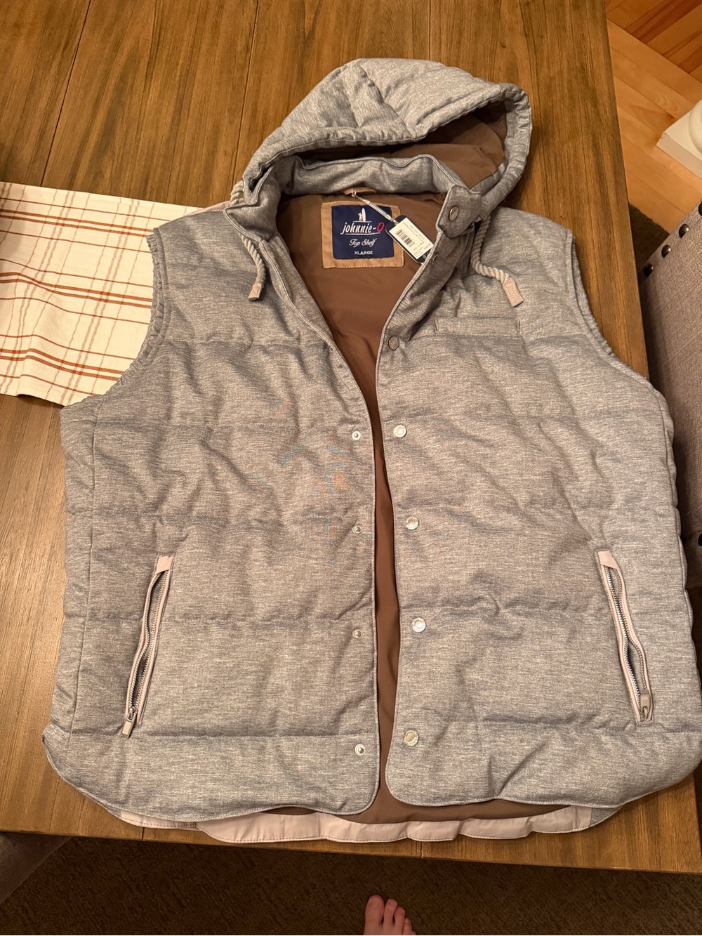 johnnie-O Fairbanks Gray Hooded Quilted Puffer Vest mens XL $298 MSRP